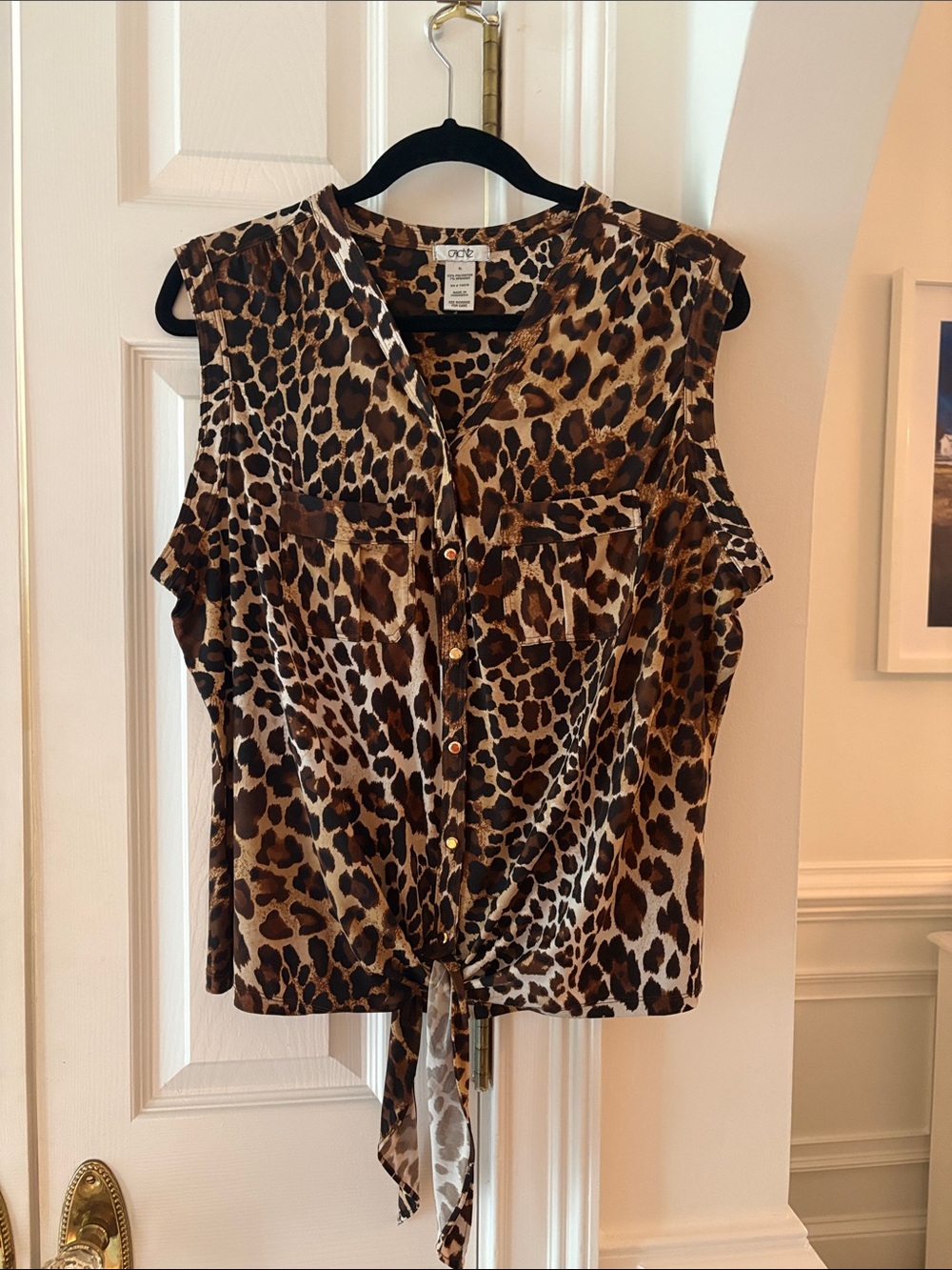 Cache Sleeveless Blouse Tie Front Leopard 🐆 XL